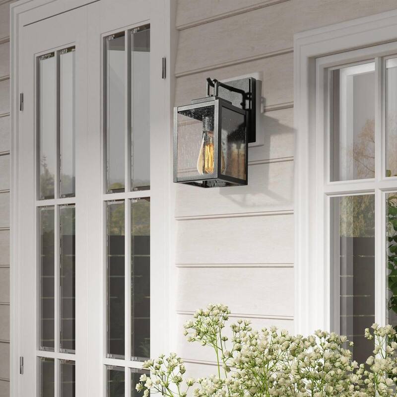 Aplique de pared exterior negro LNC, iluminación exterior cuadrada resistente al agua y al óxido para garaje o entrada con pantalla de vidrio sembrado - MAVENZHD14249V7
