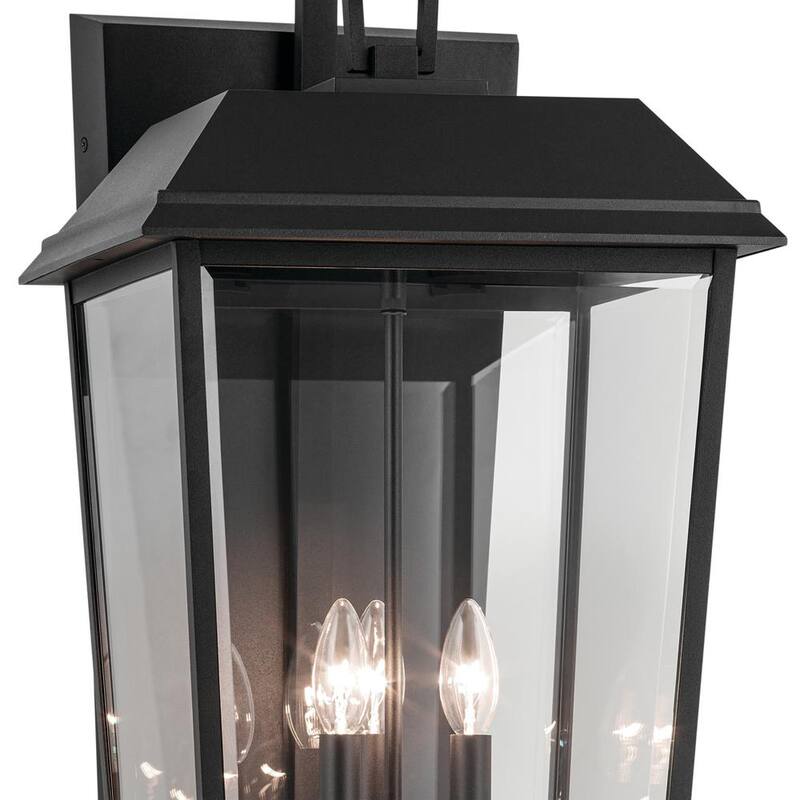 KICHLER Mathus 30.25 pulgadas, 3 luces, Linterna de pared al aire libre tradicional con alambrado duro en negro texturizado y sin focos incluidos - 59121BKT