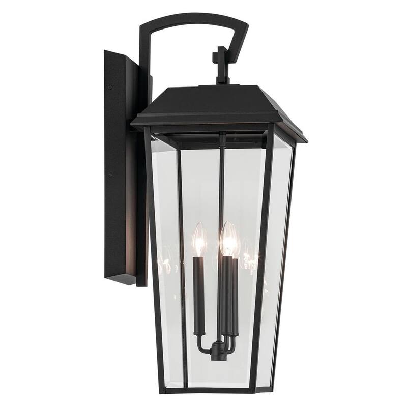 KICHLER Mathus 30.25 pulgadas, 3 luces, Linterna de pared al aire libre tradicional con alambrado duro en negro texturizado y sin focos incluidos - 59121BKT