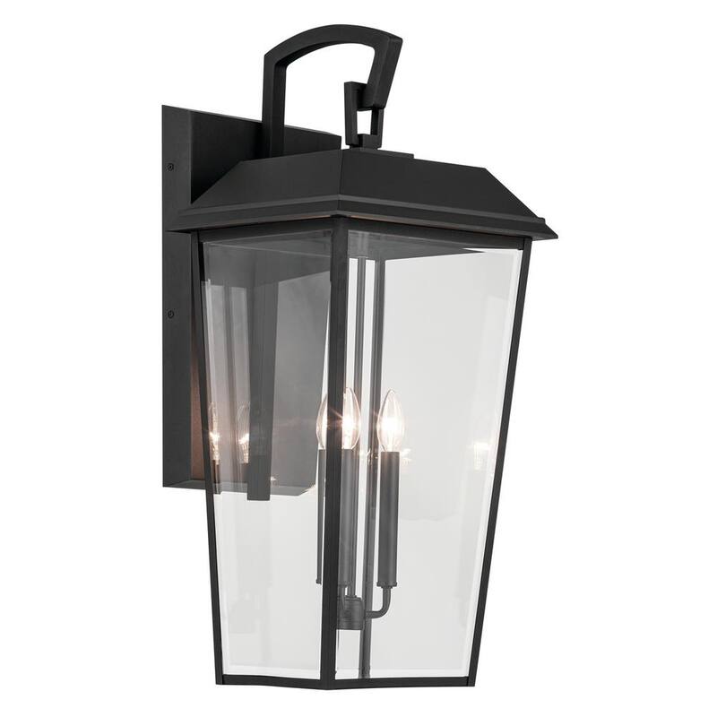 KICHLER Mathus 30.25 pulgadas, 3 luces, Linterna de pared al aire libre tradicional con alambrado duro en negro texturizado y sin focos incluidos - 59121BKT