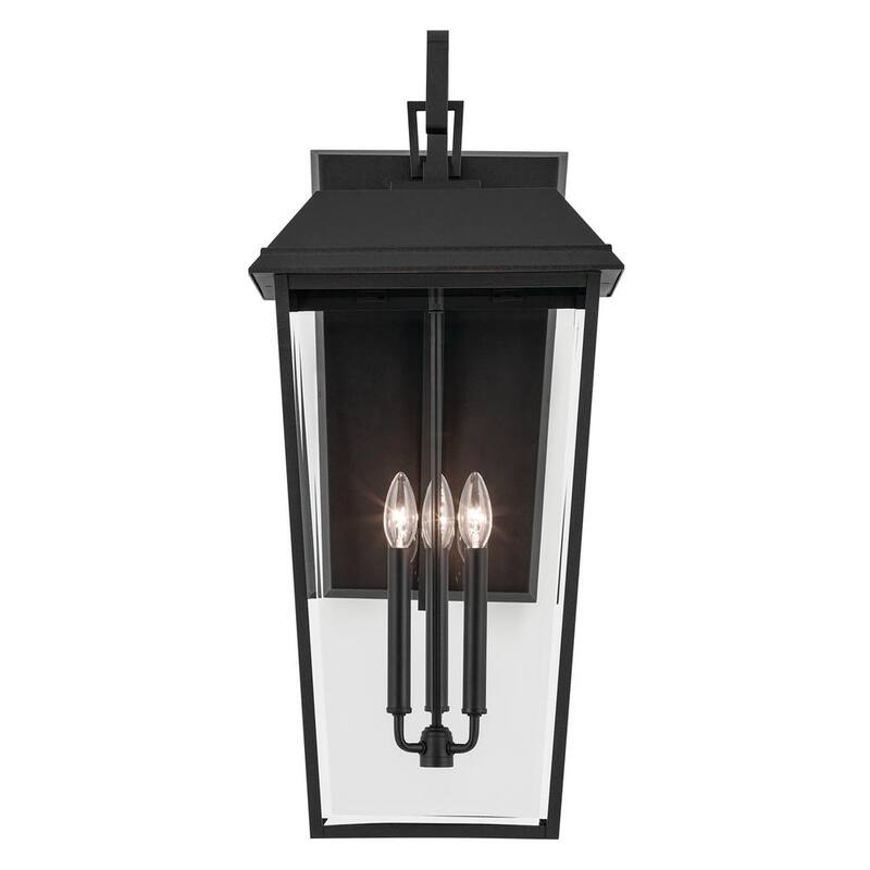 KICHLER Mathus 30.25 pulgadas, 3 luces, Linterna de pared al aire libre tradicional con alambrado duro en negro texturizado y sin focos incluidos - 59121BKT