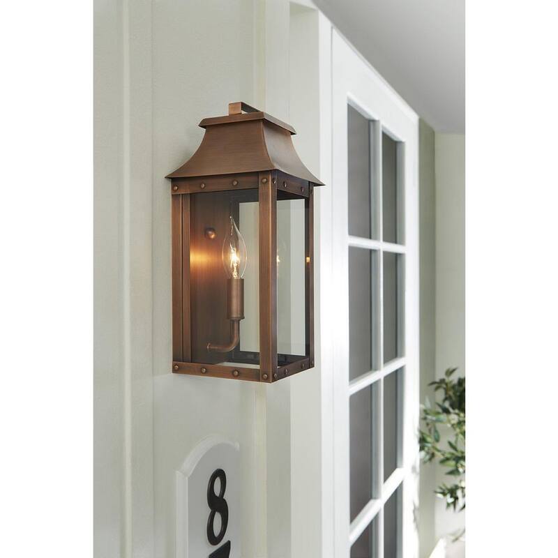 Iluminación de aclamación, colección Manchester, farol de pared exterior de patina de cobre de 1 luz - 8413CP