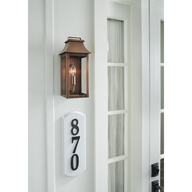 Iluminación de aclamación, colección Manchester, farol de pared exterior de patina de cobre de 1 luz - 8413CP
