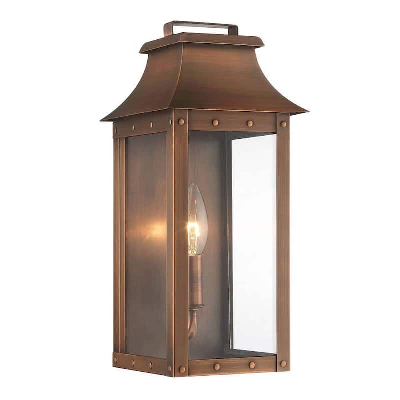 Iluminación de aclamación, colección Manchester, farol de pared exterior de patina de cobre de 1 luz - 8413CP