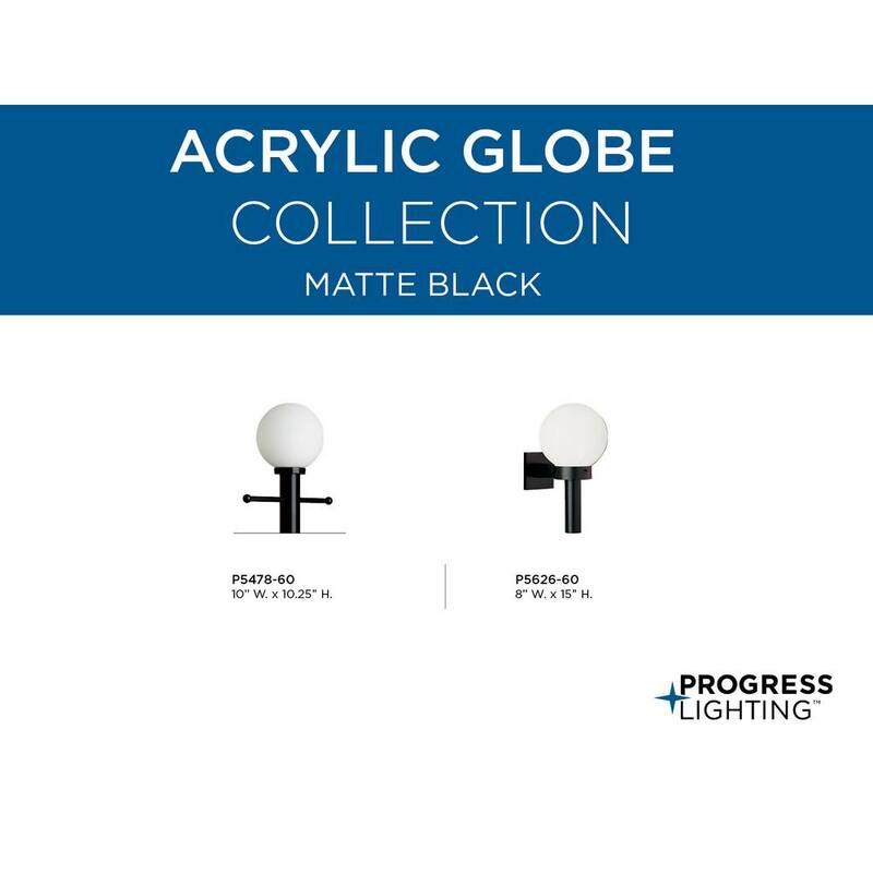Iluminación de Progreso Globo de Acrílico 1 Luz Negro Mate Blanco Resistente a Impactos Pantalla de Acrílico Linterna de Pared Moderna para Exteriores - P5626-60