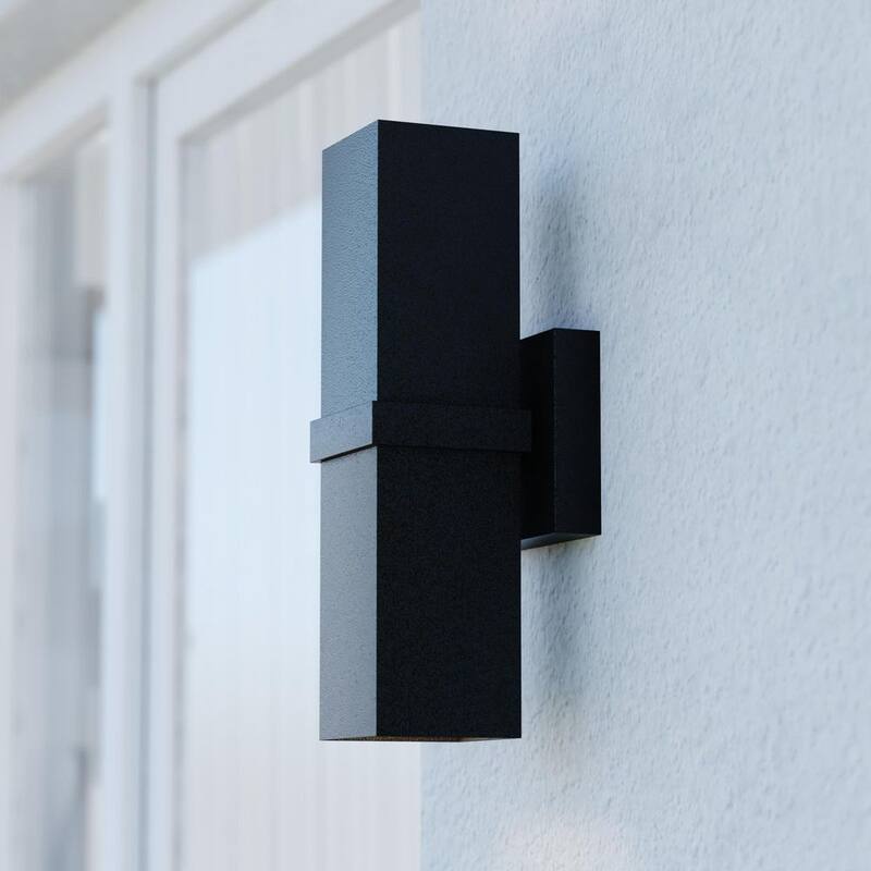 Lámpara de pared contemporánea para exteriores VAXCEL Lavage de aluminio de 2 luces en cilindro negro - Iluminación hacia arriba y hacia abajo - T0661