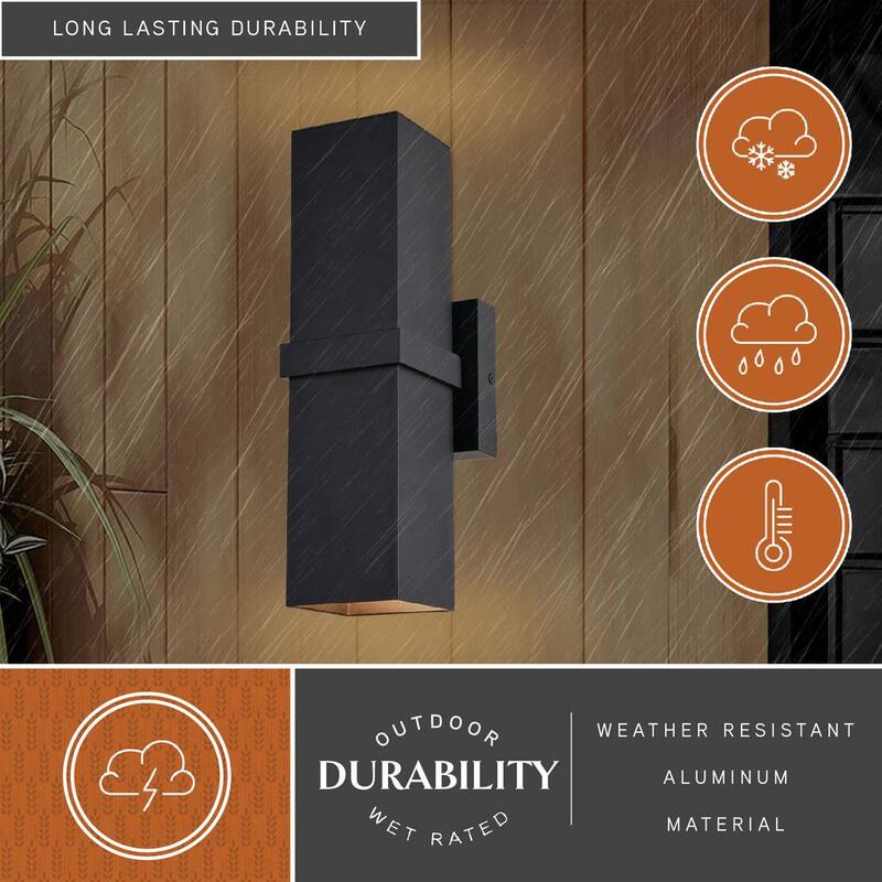 Lámpara de pared contemporánea para exteriores VAXCEL Lavage de aluminio de 2 luces en cilindro negro - Iluminación hacia arriba y hacia abajo - T0661