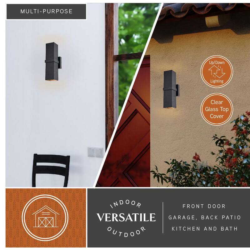 Lámpara de pared contemporánea para exteriores VAXCEL Lavage de aluminio de 2 luces en cilindro negro - Iluminación hacia arriba y hacia abajo - T0661