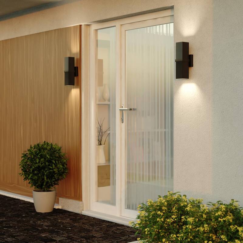 Lámpara de pared contemporánea para exteriores VAXCEL Lavage de aluminio de 2 luces en cilindro negro - Iluminación hacia arriba y hacia abajo - T0661