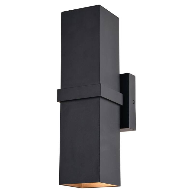 Lámpara de pared contemporánea para exteriores VAXCEL Lavage de aluminio de 2 luces en cilindro negro - Iluminación hacia arriba y hacia abajo - T0661
