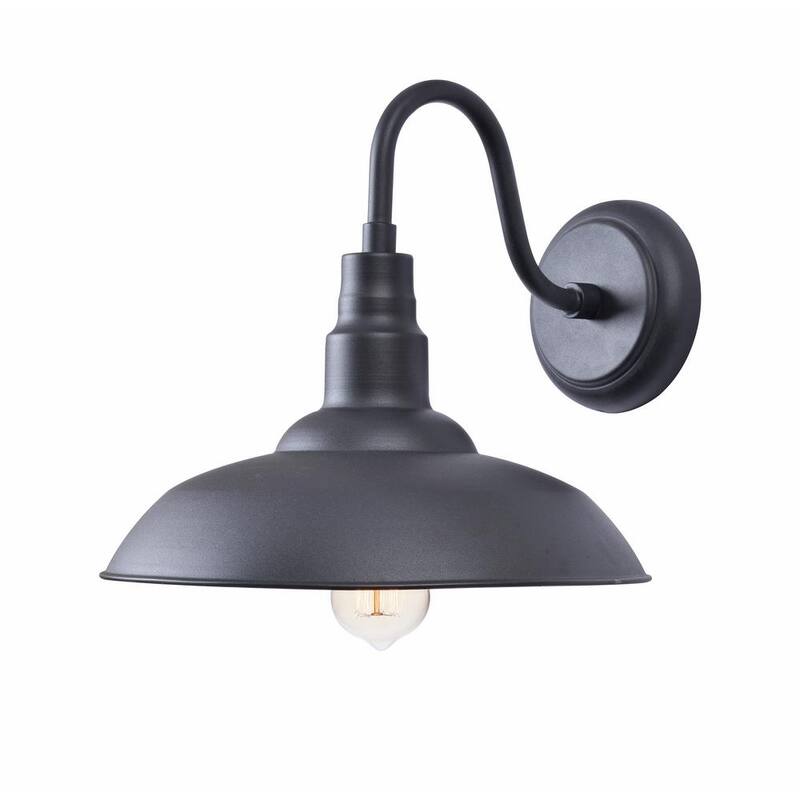 Colección de Decoradores para el Hogar Bell Ridge 13 in. 1 luz Lámpara de Pared Exterior con Linterna de Pared Dura en Negro con Pantalla Interior Dorada - HDP98269