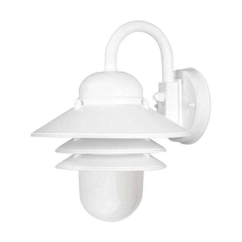 Aplique de pared exterior LED SOLUS Nautical de 1 luz en blanco 3000K ENERGY STAR con lente acrílica prismática blanca duradera - SPC75VL-LE26W-W