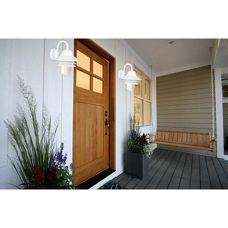 Aplique de pared exterior LED SOLUS Nautical de 1 luz en blanco 3000K ENERGY STAR con lente acrílica prismática blanca duradera - SPC75VL-LE26W-W