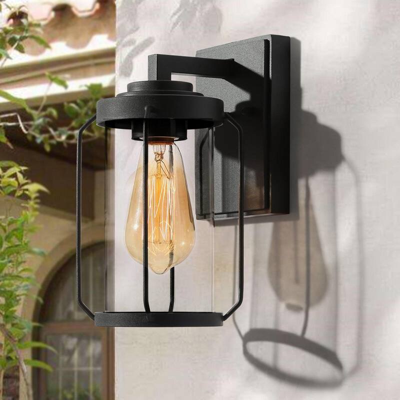 Luz de pared exterior negra moderna minimalista Uolfin, aplique de pared exterior Rhett 1-Light con pantalla de vidrio transparente - 62857IIJQFA4255