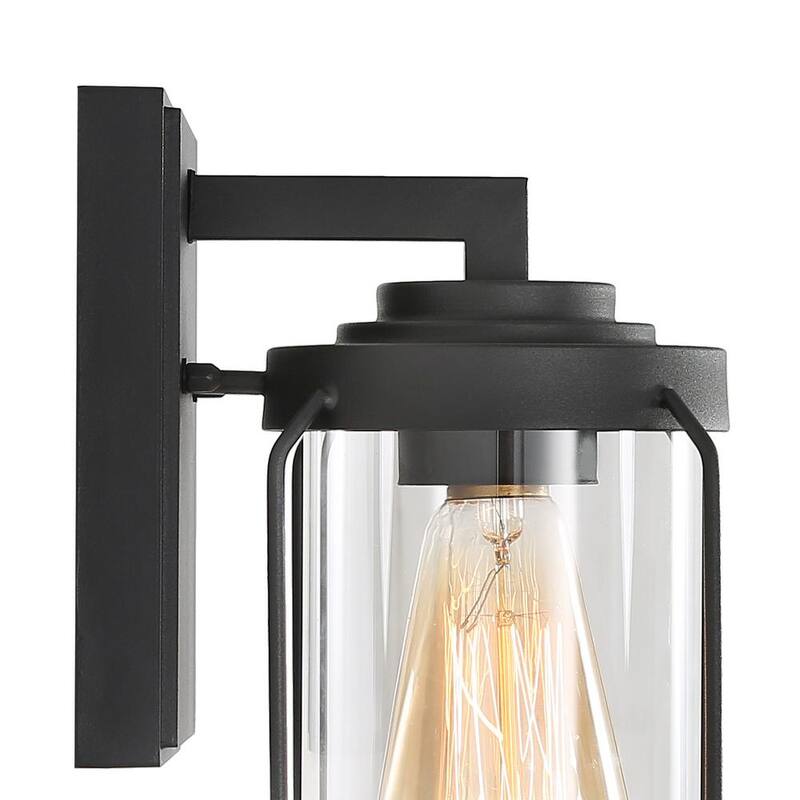Luz de pared exterior negra moderna minimalista Uolfin, aplique de pared exterior Rhett 1-Light con pantalla de vidrio transparente - 62857IIJQFA4255