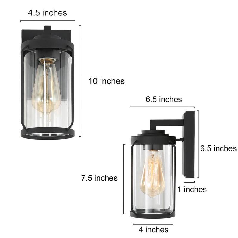 Luz de pared exterior negra moderna minimalista Uolfin, aplique de pared exterior Rhett 1-Light con pantalla de vidrio transparente - 62857IIJQFA4255