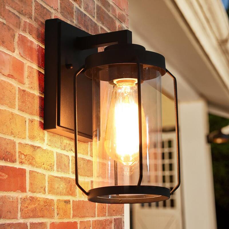 Luz de pared exterior negra moderna minimalista Uolfin, aplique de pared exterior Rhett 1-Light con pantalla de vidrio transparente - 62857IIJQFA4255