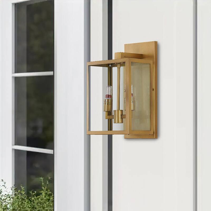 Lámpara de pared de exterior con dos luces en oro, conexión fija sin marca - KC04W16BR