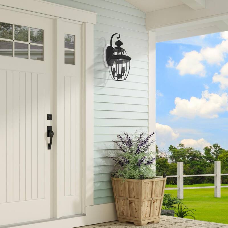 Lámpara de pared exterior con farol Aviance Lighting Aston de 20.25 pulgadas y 2 luces en color negro con cableado duro y sin incluir bombillas - HD00681