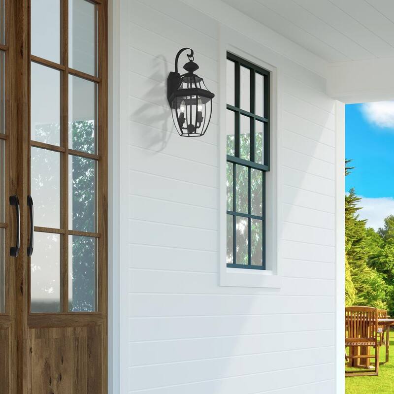 Lámpara de pared exterior con farol Aviance Lighting Aston de 20.25 pulgadas y 2 luces en color negro con cableado duro y sin incluir bombillas - HD00681