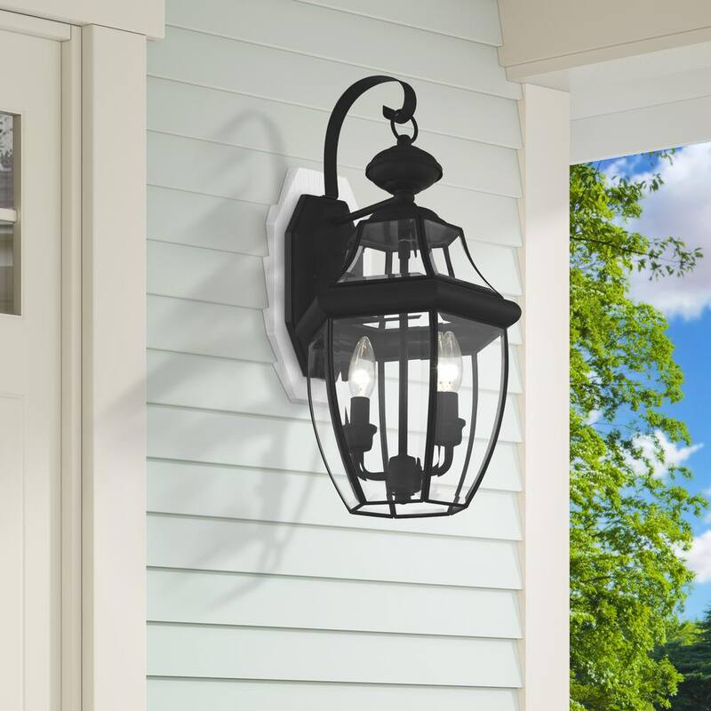 Lámpara de pared exterior con farol Aviance Lighting Aston de 20.25 pulgadas y 2 luces en color negro con cableado duro y sin incluir bombillas - HD00681