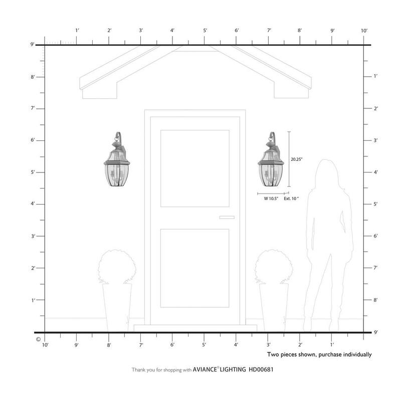 Lámpara de pared exterior con farol Aviance Lighting Aston de 20.25 pulgadas y 2 luces en color negro con cableado duro y sin incluir bombillas - HD00681