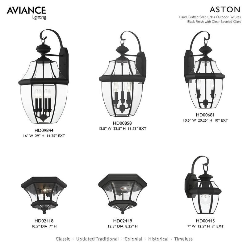 Lámpara de pared exterior con farol Aviance Lighting Aston de 20.25 pulgadas y 2 luces en color negro con cableado duro y sin incluir bombillas - HD00681