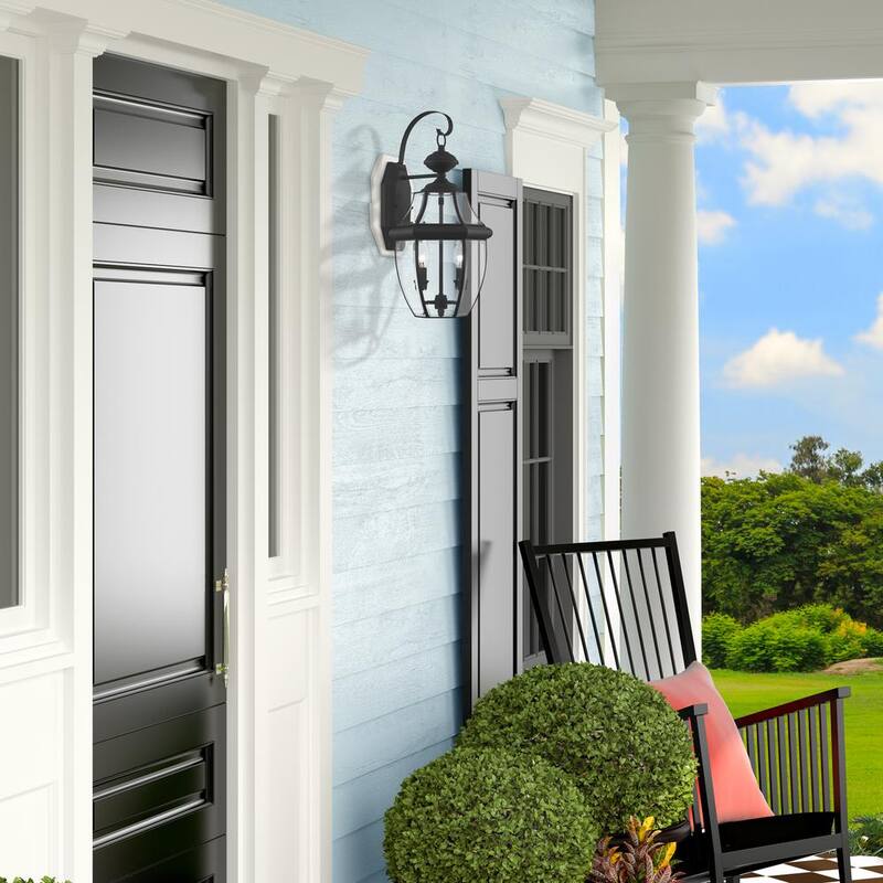 Lámpara de pared exterior con farol Aviance Lighting Aston de 20.25 pulgadas y 2 luces en color negro con cableado duro y sin incluir bombillas - HD00681