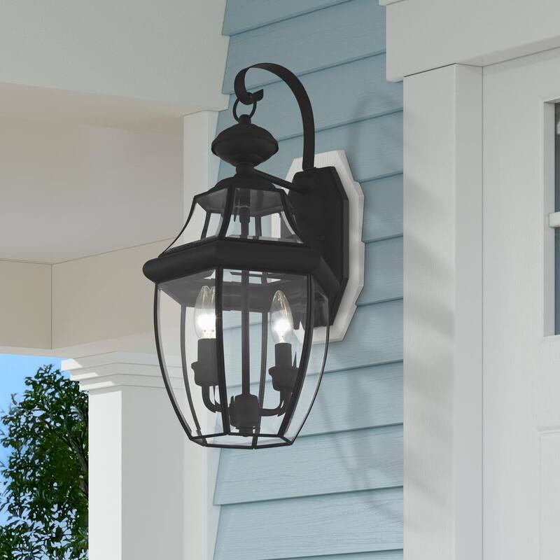 Lámpara de pared exterior con farol Aviance Lighting Aston de 20.25 pulgadas y 2 luces en color negro con cableado duro y sin incluir bombillas - HD00681