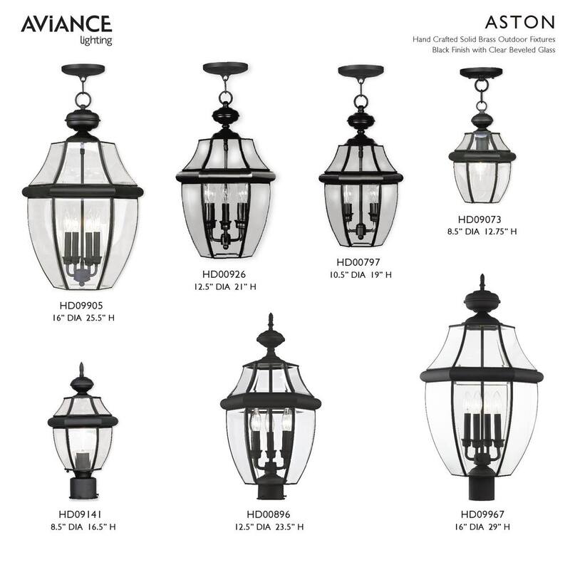 Lámpara de pared exterior con farol Aviance Lighting Aston de 20.25 pulgadas y 2 luces en color negro con cableado duro y sin incluir bombillas - HD00681