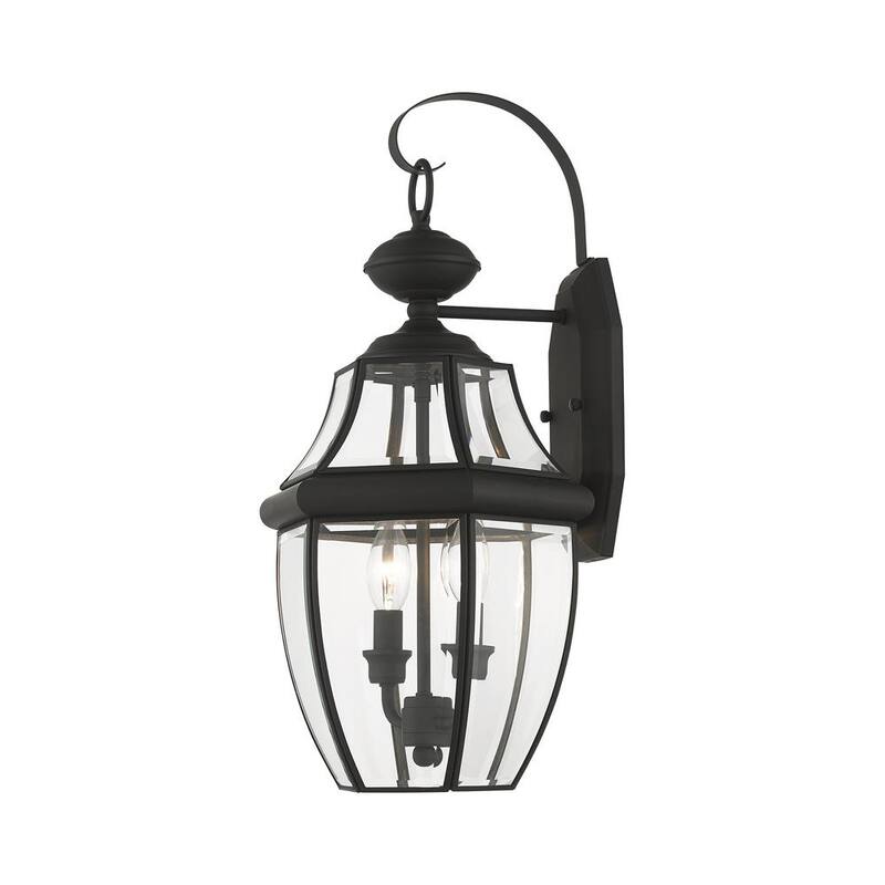 Lámpara de pared exterior con farol Aviance Lighting Aston de 20.25 pulgadas y 2 luces en color negro con cableado duro y sin incluir bombillas - HD00681