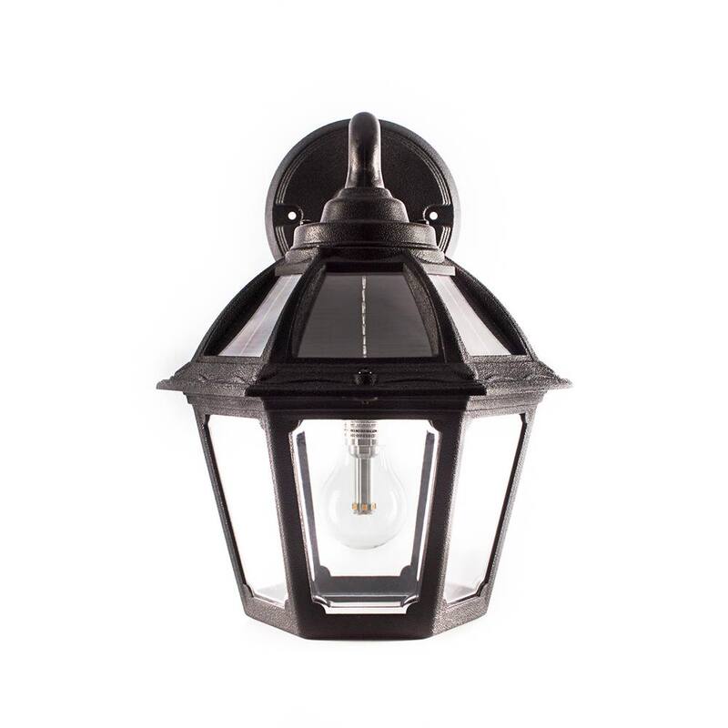 GAMA SONIC Polaris 1-Luz Negro Atardecer a Amanecer Lámpara de Pared Solar Exterior Integrada LED Blanco Cálido con Foco Incluido - 177010