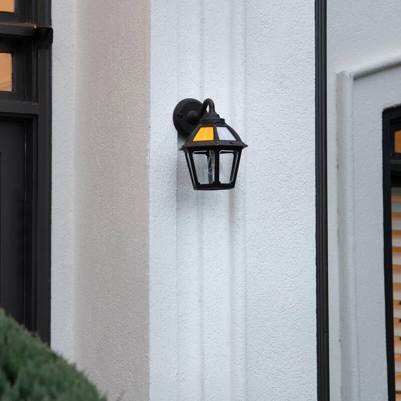 GAMA SONIC Polaris 1-Luz Negro Atardecer a Amanecer Lámpara de Pared Solar Exterior Integrada LED Blanco Cálido con Foco Incluido - 177010