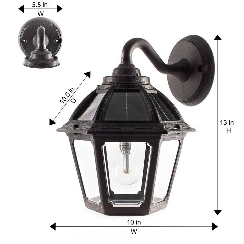 GAMA SONIC Polaris 1-Luz Negro Atardecer a Amanecer Lámpara de Pared Solar Exterior Integrada LED Blanco Cálido con Foco Incluido - 177010