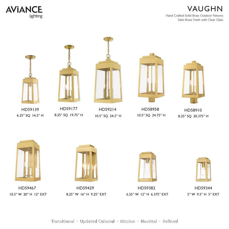 AVIANCE LIGHTING Vaughn 9.5 in. Linterna de Pared para Exteriores con Cableado Duro y 1 Luz en Latón Satinado sin focos incluidos - HD59344