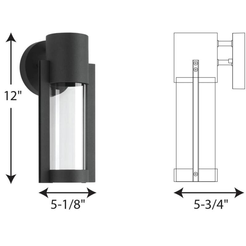 Iluminación en progreso de la colección Z-1030 con LED y una luz, lámpara de pared pequeña para exterior de diseño moderno con vidrio transparente y acabado en negro texturizado - P560051-031-30.