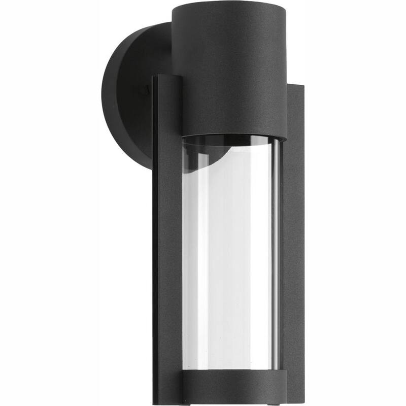 Iluminación en progreso de la colección Z-1030 con LED y una luz, lámpara de pared pequeña para exterior de diseño moderno con vidrio transparente y acabado en negro texturizado - P560051-031-30.