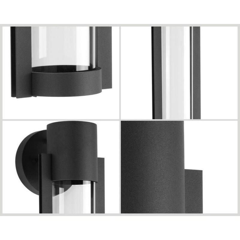 Iluminación en progreso de la colección Z-1030 con LED y una luz, lámpara de pared pequeña para exterior de diseño moderno con vidrio transparente y acabado en negro texturizado - P560051-031-30.