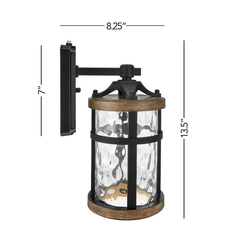 Luz de pared exterior Maxxima Black con sensor de atardecer a amanecer de madera con LED, acabado en grano, vidrio martillado claro, 800 lúmenes, luz cálida de 3000K - MEL-12275W