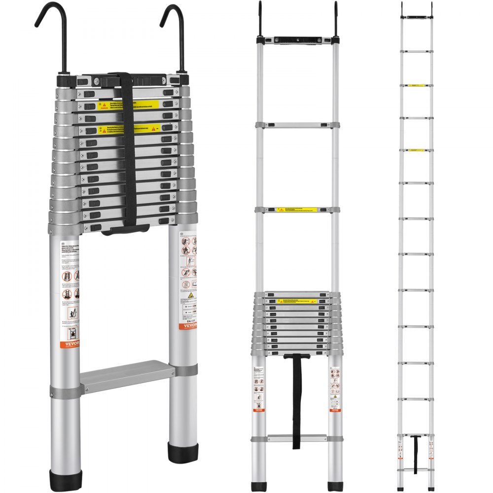 VEVOR Telescoping Ladder, 18.5 FT Aluminum One-button Retraction Collapsible Extension Ladder, 400 LBS Capacity with Non-slip Feet, Portable Multi-purpose Compact Ladder for Home, RV, Loft, ANSI Liste - SSLTQ185190KGN6RJV0
