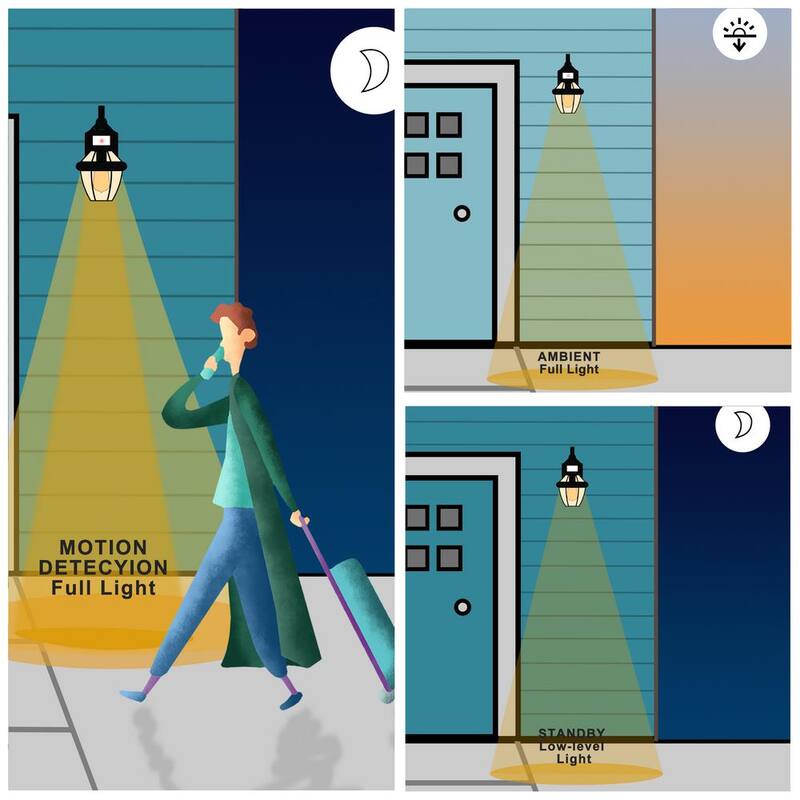 Lámpara de pared al aire libre C Cattleya de 1 luz con sensor de movimiento en acabado negro de metal y latón con cristal templado transparente al atardecer y amanecer - CA2211-W