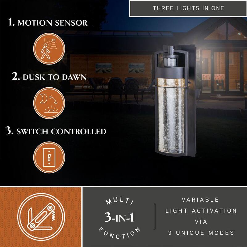 VAXCEL Logan Bronce LED Sensor de Movimiento al Anochecer al Amanecer Luz Exterior de Pared - T0389
