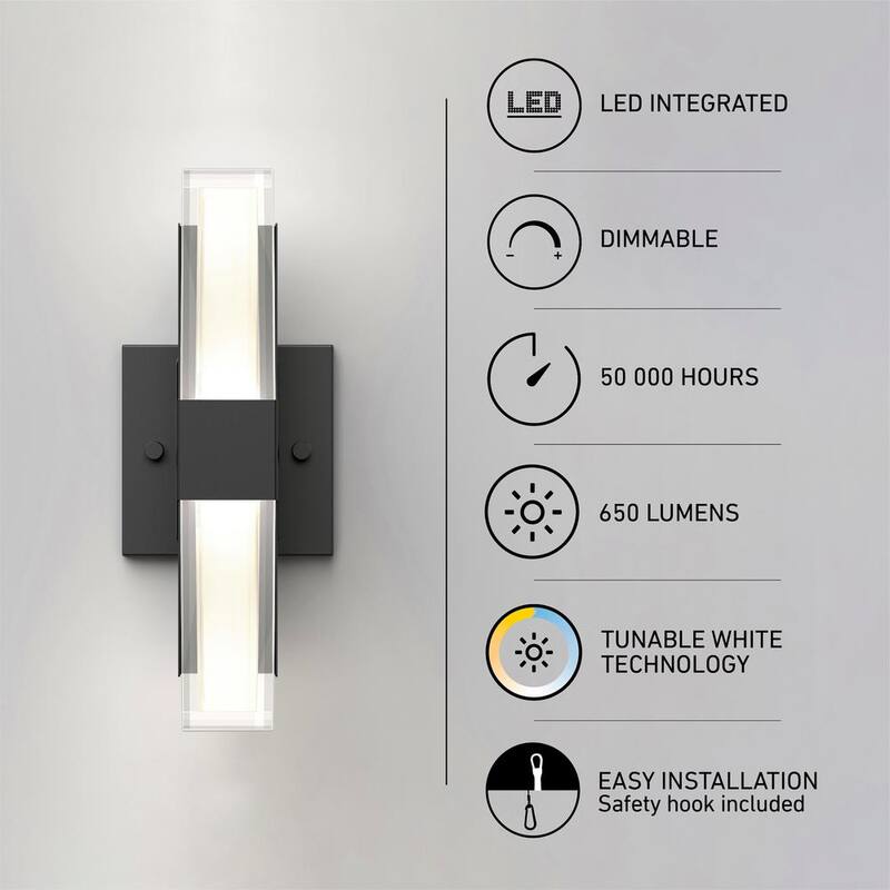 Artika Gemini Black Modern 3 CCT Integrated LED Outdoor Hardwired Garage and Porch Light Lantern Sconce - Lámpara de pared para garaje y porche, color negro, moderna con 3 CCT integrados y LED, marca Artika.