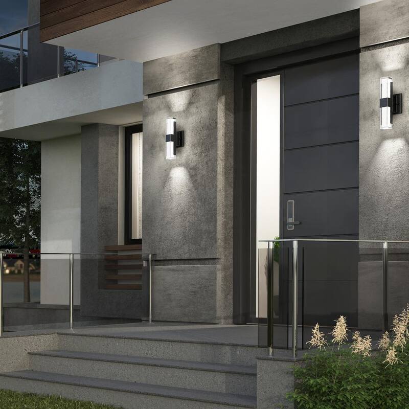 Artika Gemini Black Modern 3 CCT Integrated LED Outdoor Hardwired Garage and Porch Light Lantern Sconce - Lámpara de pared para garaje y porche, color negro, moderna con 3 CCT integrados y LED, marca Artika.
