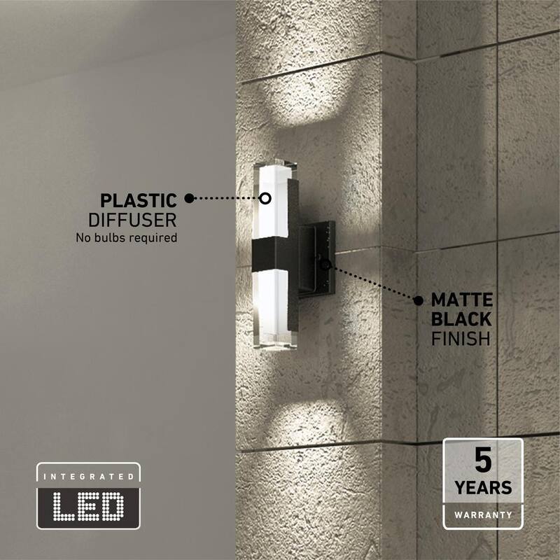Artika Gemini Black Modern 3 CCT Integrated LED Outdoor Hardwired Garage and Porch Light Lantern Sconce - Lámpara de pared para garaje y porche, color negro, moderna con 3 CCT integrados y LED, marca Artika.