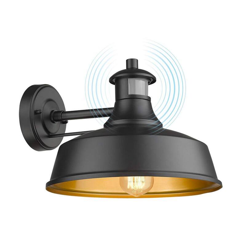 Linterna de Pared de Granero con Sensor de Movimiento, Fotocelda y Cableado Duro JAZAVA Negro al Amanecer sin Bombillas Incluidas - HD4FW23B-SE BK