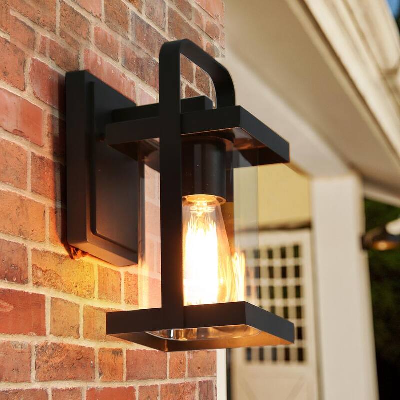 Luz de pared Uolfin Craftsman Cage para exteriores en porche con 1 foco color negro mate y pantalla de cristal transparente - 62807AJAI2I4253