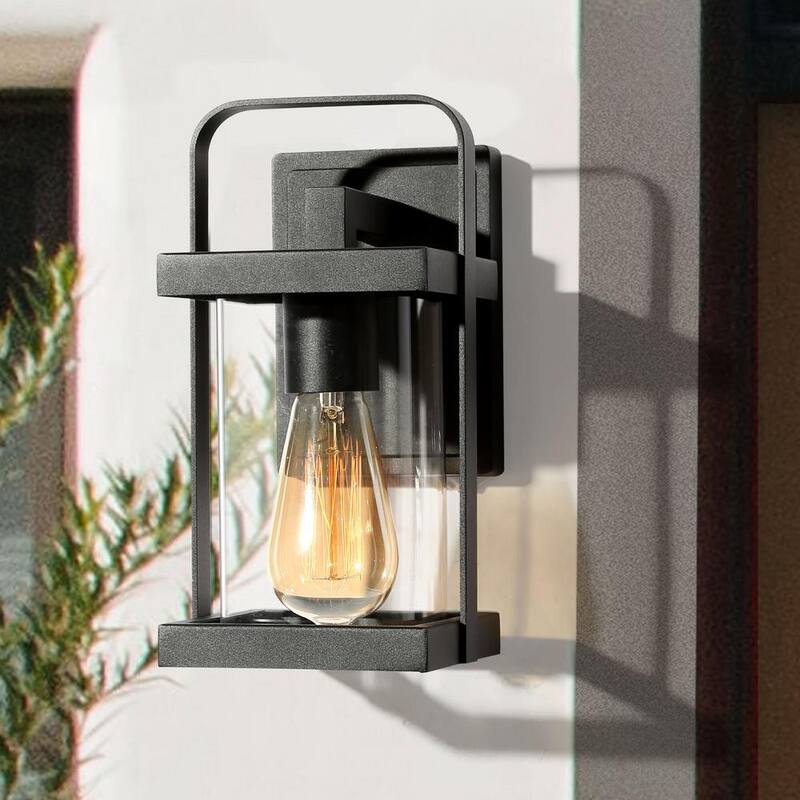 Luz de pared Uolfin Craftsman Cage para exteriores en porche con 1 foco color negro mate y pantalla de cristal transparente - 62807AJAI2I4253
