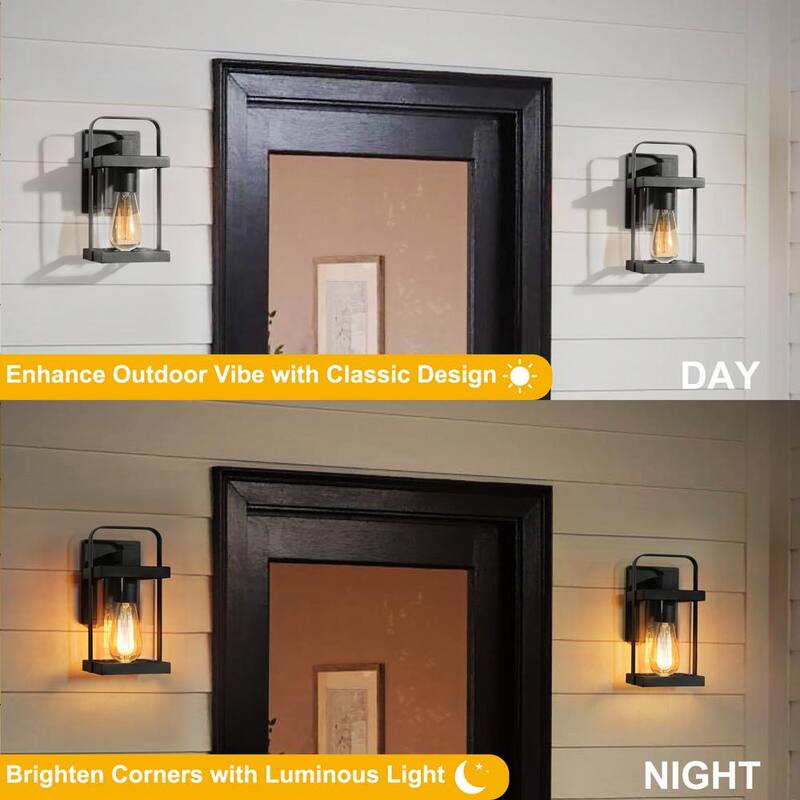 Luz de pared Uolfin Craftsman Cage para exteriores en porche con 1 foco color negro mate y pantalla de cristal transparente - 62807AJAI2I4253