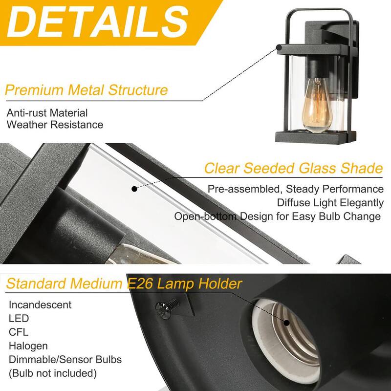 Luz de pared Uolfin Craftsman Cage para exteriores en porche con 1 foco color negro mate y pantalla de cristal transparente - 62807AJAI2I4253